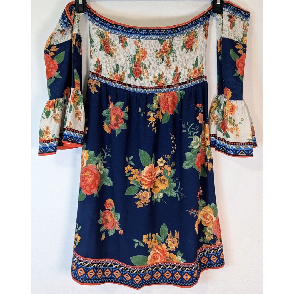 Flying Tomato Boho Floral Off-Shoulder Mini Tunic Top/Dress Size M